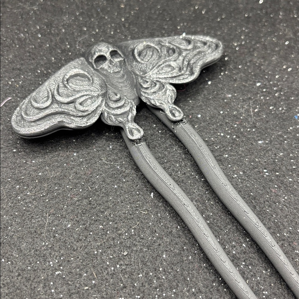 Skull Moth Hair Pin | Matte Black Gothic Hair Pin | Fantasy - Picture 5 of 6